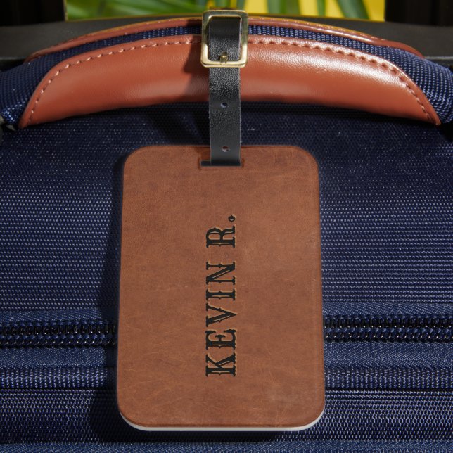Masculine Brown Leather Texture Luggage Tag (Front Insitu 2)