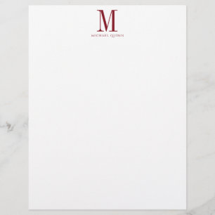 Masculine Burgundy Red Formal Monogram Letterhead