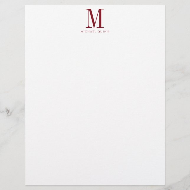 Masculine Burgundy Red Formal Monogram Letterhead (Front)