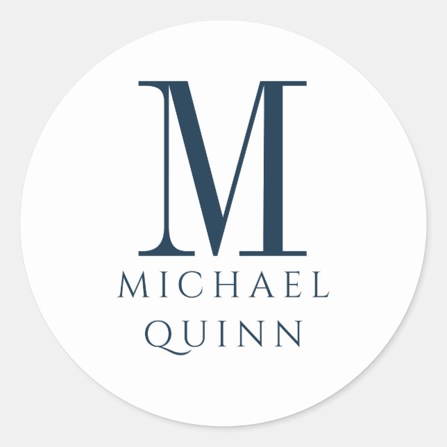 Masculine Business ProfessionaI Blue Monogram  Classic Round Sticker (Front)