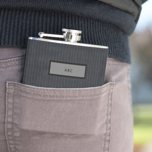 Masculine Chalk Stripe Mens Personalized Monogram Hip Flask (In Situ)