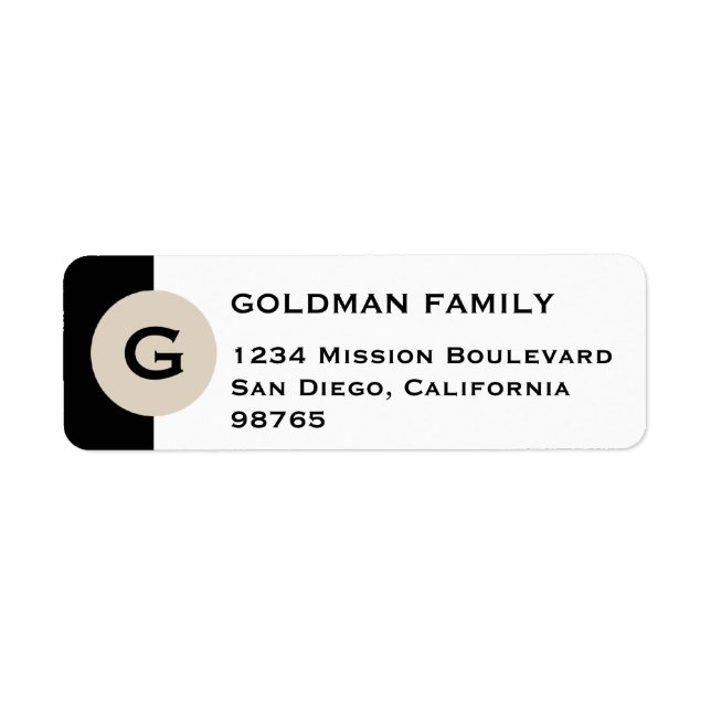 Masculine circle monogram black return address (Front)
