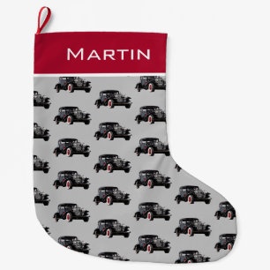 Masculine Classic Black Vintage Car Auto Large Christmas Stocking