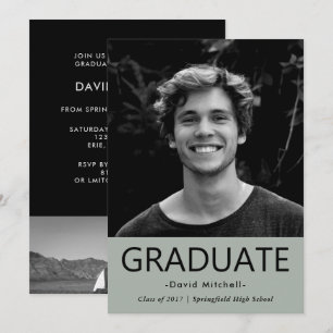 Masculine Classic Grey Graduation Party   Photo Invitation