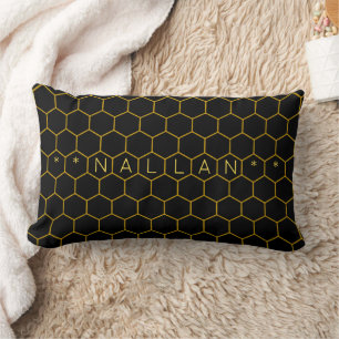 Masculine & classy honeycomb pattern black yellow lumbar pillow