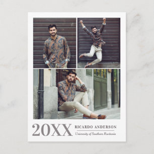 Masculine College 3 Photo Graduation Announcement Postcard