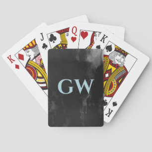 Masculine Dark Black Abstract Monogram Playing Cards