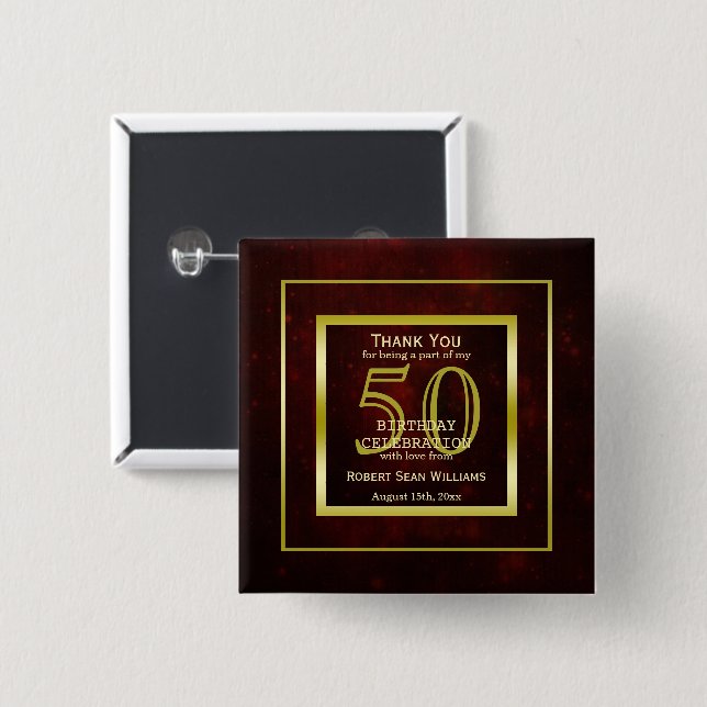 Masculine Double Gold Frame 50th Birthday     2 Inch Square Button (Front & Back)