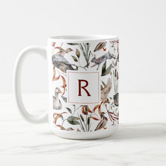 Masculine Duck Hunter Fall Foliage Monogram Coffee Mug (Left)