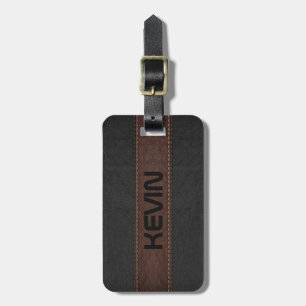 Masculine Elegant Grey & Brown Vintage Leather Luggage Tag