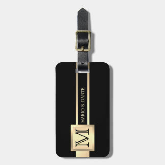 Masculine Executive Black & Silver Metal monogram Luggage Tag