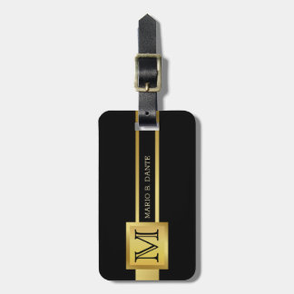 Masculine Executive Black & Silver Metal monogram Luggage Tag