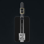 Masculine Executive Black & Silver Metal monogram Luggage Tag<br><div class="desc">Masculine Executive Black & Silver Metal monogram</div>