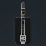 Masculine Executive Black & Silver Metal monogram Luggage Tag<br><div class="desc">Masculine Executive Black & Silver Metal monogram</div>