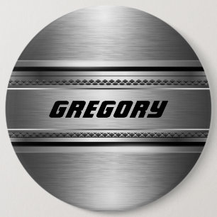 Masculine Faux Silver Stripes Design Monogramed 6 Inch Round Button