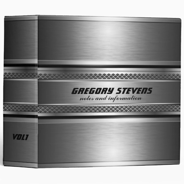 Masculine Faux Silver Stripes Design Monogramed Binder (Front/Spine)