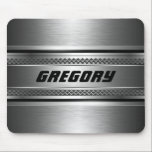 Masculine Faux Silver Stripes Design Monogramed Mouse Pad<br><div class="desc">Elegant metallic faux silver look shiny metallic look with black stripes accents. Metal mesh pattern. Custom oversized monogram. Cool masculine design, makes grant fathers day gift. This is not a metal but image that looks metallic. If you need any help customizing any of my designs, contact ArtOnWear designer. Free text...</div>