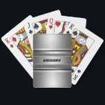 Masculine Faux Silver Stripes Design Monogramed Playing Cards<br><div class="desc">Elegant metallic faux silver look shiny metallic look with black stripes accents. Metal mesh pattern. Custom oversized monogram. Cool masculine design, makes grant fathers day gift. This is not a metal but image that looks metallic. If you need any help customizing any of my designs, contact ArtOnWear designer. Free text...</div>