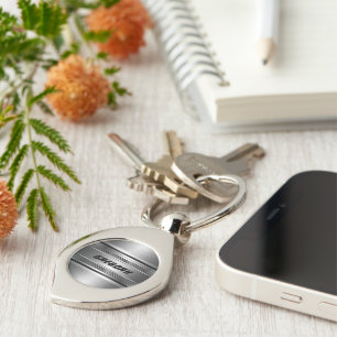 Masculine Faux Silver Stripes Pattern Keychain