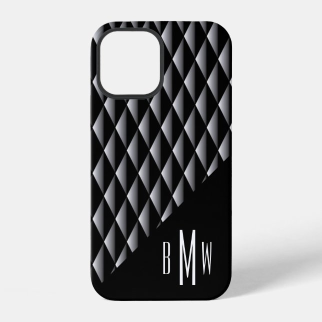 Masculine Geometric Pattern Monogrammed Black iPhone Case (Back)