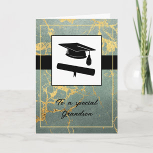 Masculine Gold and Blue Marble Graduation Card