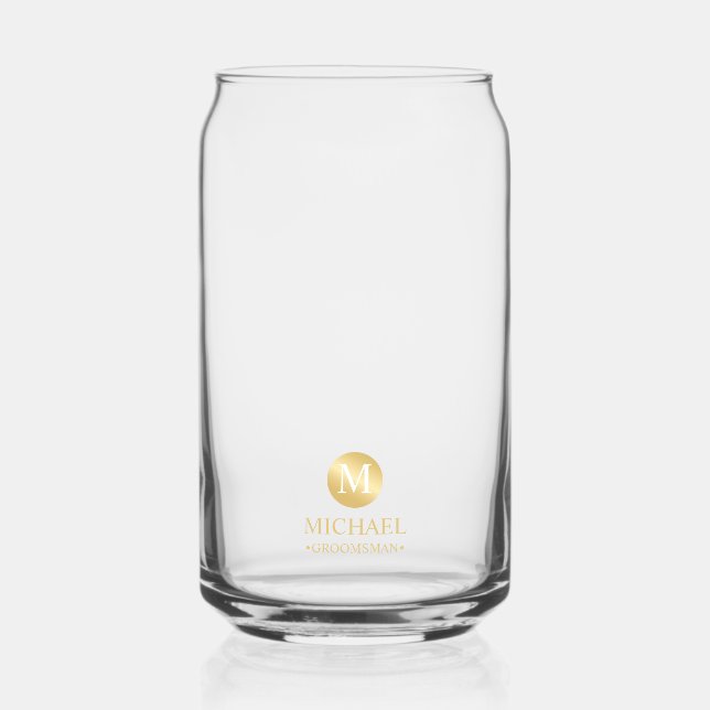 Masculine Gold Personalized Groomsmen Can Glass (Front)