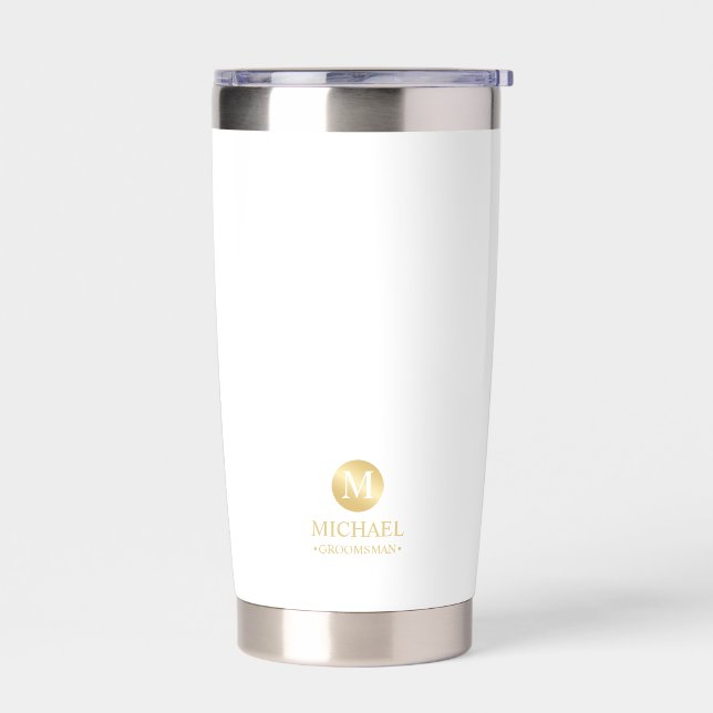 Masculine Gold Personalized Groomsmen Insulated Tumbler (Left)