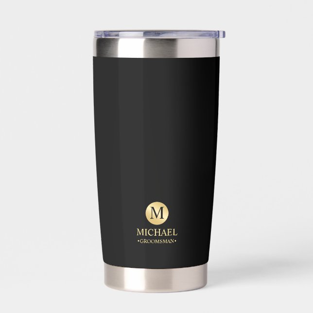 Masculine Gold Personalized Groomsmen Insulated Tumbler (Left)