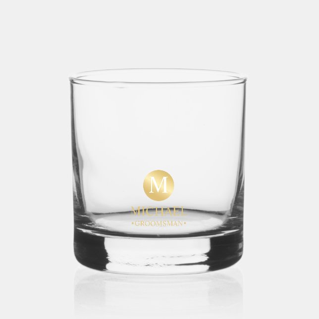 Masculine Gold Personalized Groomsmen Whiskey Glass (Front)