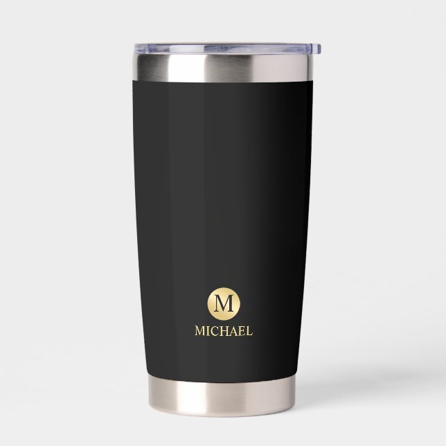 Masculine Gold Personalized Monogram and Name Insulated Tumbler (Left)