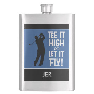Masculine Golf Tee Quote Cute Monogram Black Blue Hip Flask