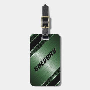 Masculine Green Modern Faux Metallic Stripes 2 Luggage Tag