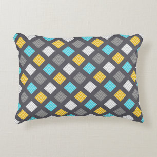 Masculine Grey Blue Yellow Geometric Pattern Decorative Pillow