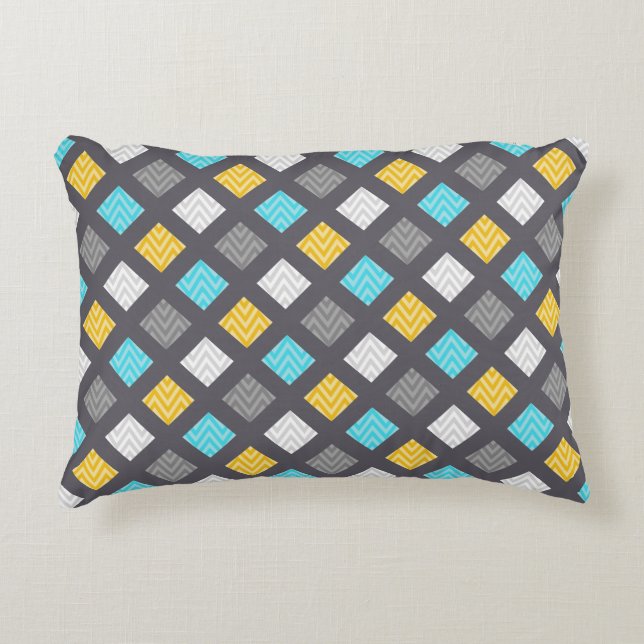 Masculine Grey Blue Yellow Geometric Pattern Decorative Pillow (Front)