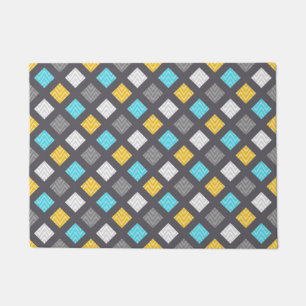 Masculine Grey Blue Yellow Geometric Pattern Doormat