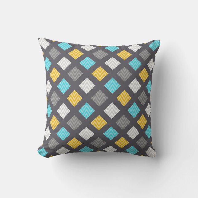Masculine Grey Blue Yellow Geometric Pattern Throw Pillow (Front)