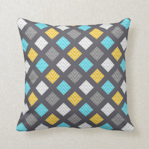 Masculine Grey Blue Yellow Geometric Pattern Throw Pillow
