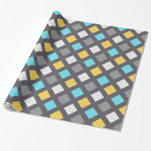 Masculine Grey Blue Yellow Geometric Pattern Wrapping Paper