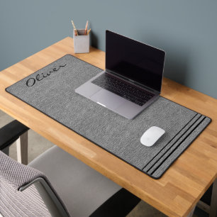 Masculine, Grey Denim Print, Black Script Accents  Desk Mat