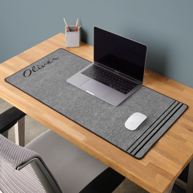 Masculine, Grey Denim Print, Black Script Accents  Desk Mat (Office 2)