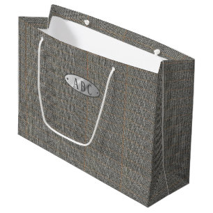 Masculine Grey Tweed Monogrammed Giftbag Man Large Gift Bag
