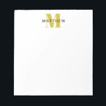 Masculine Initial/Name Monogram Black and Gold Notepad<br><div class="desc">Personalize this note pad for yourself or as a gift! Add your name using the easy template form. Select "customize further" to change fonts or colours.</div>