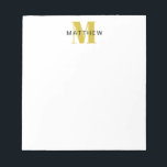 Masculine Initial/Name Monogram Black and Gold Notepad<br><div class="desc">Personalize this note pad for yourself or as a gift! Add your name using the easy template form. Select "customize further" to change fonts or colours.</div>