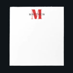 Masculine Initial/Name Monogram Black and Red Notepad<br><div class="desc">Personalize this notepad for yourself or as a gift! Add your name using the easy template form. Select "customize further" to change fonts or colours.</div>