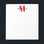 Masculine Initial/Name Monogram Black and Red Notepad<br><div class="desc">Personalize this notepad for yourself or as a gift! Add your name using the easy template form. Select "customize further" to change fonts or colours.</div>