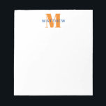 Masculine Initial/Name Monogram Orange and Blue Notepad<br><div class="desc">Personalize this note pad for yourself or as a gift! Add your name using the easy template form. Select "customize further" to change fonts or colours.</div>