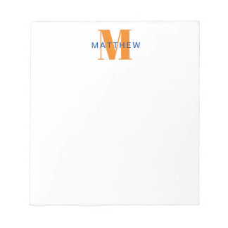 Masculine Initial/Name Monogram Orange and Blue Notepad