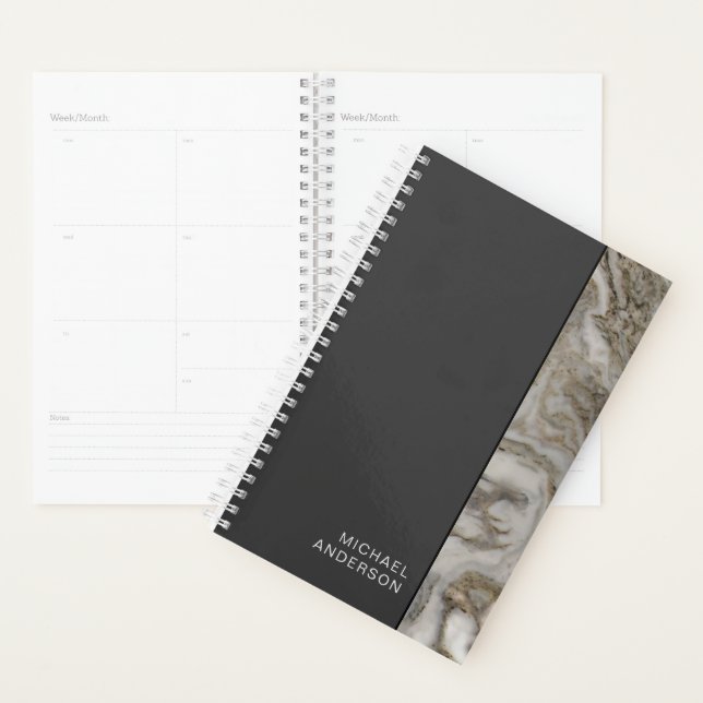Masculine Look Flat Black and Marble Edge Planner (Display)