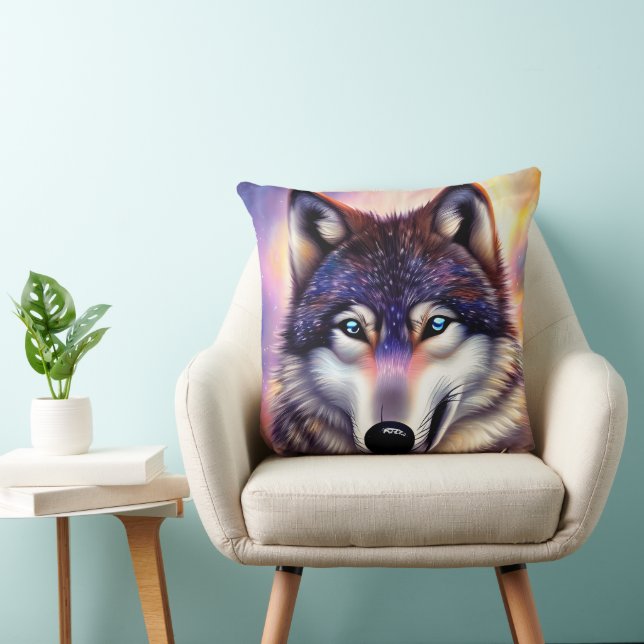 Masculine Magnificence of the Wolf Throw Pillow (Chair)