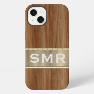 Masculine Metal Wood look Monogram Initials  Case- iPhone 13 Case